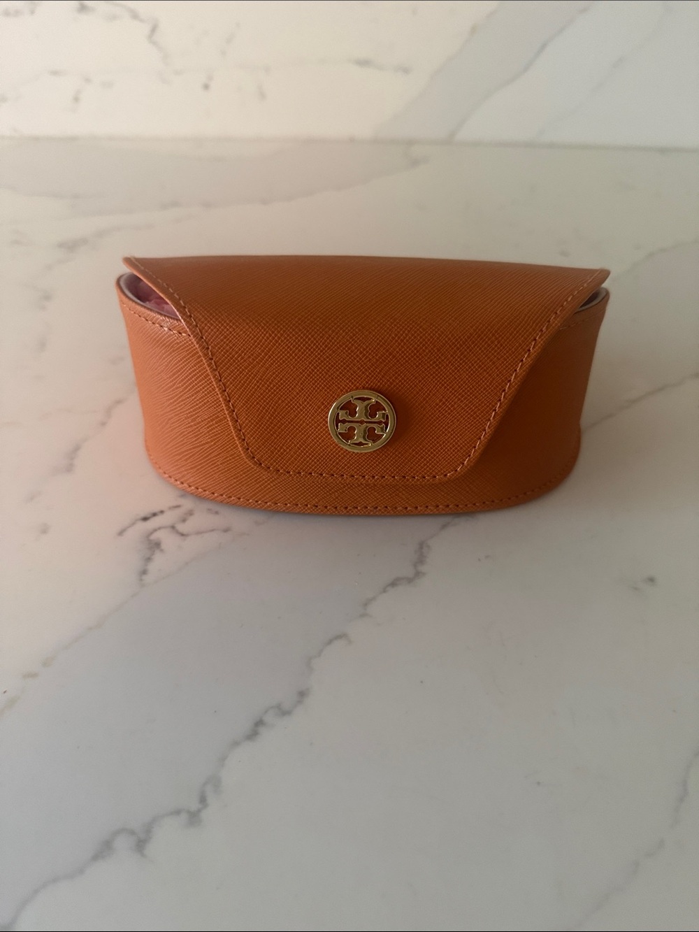 Tory Burch Orange Eyewear Case with Gold Logo Button